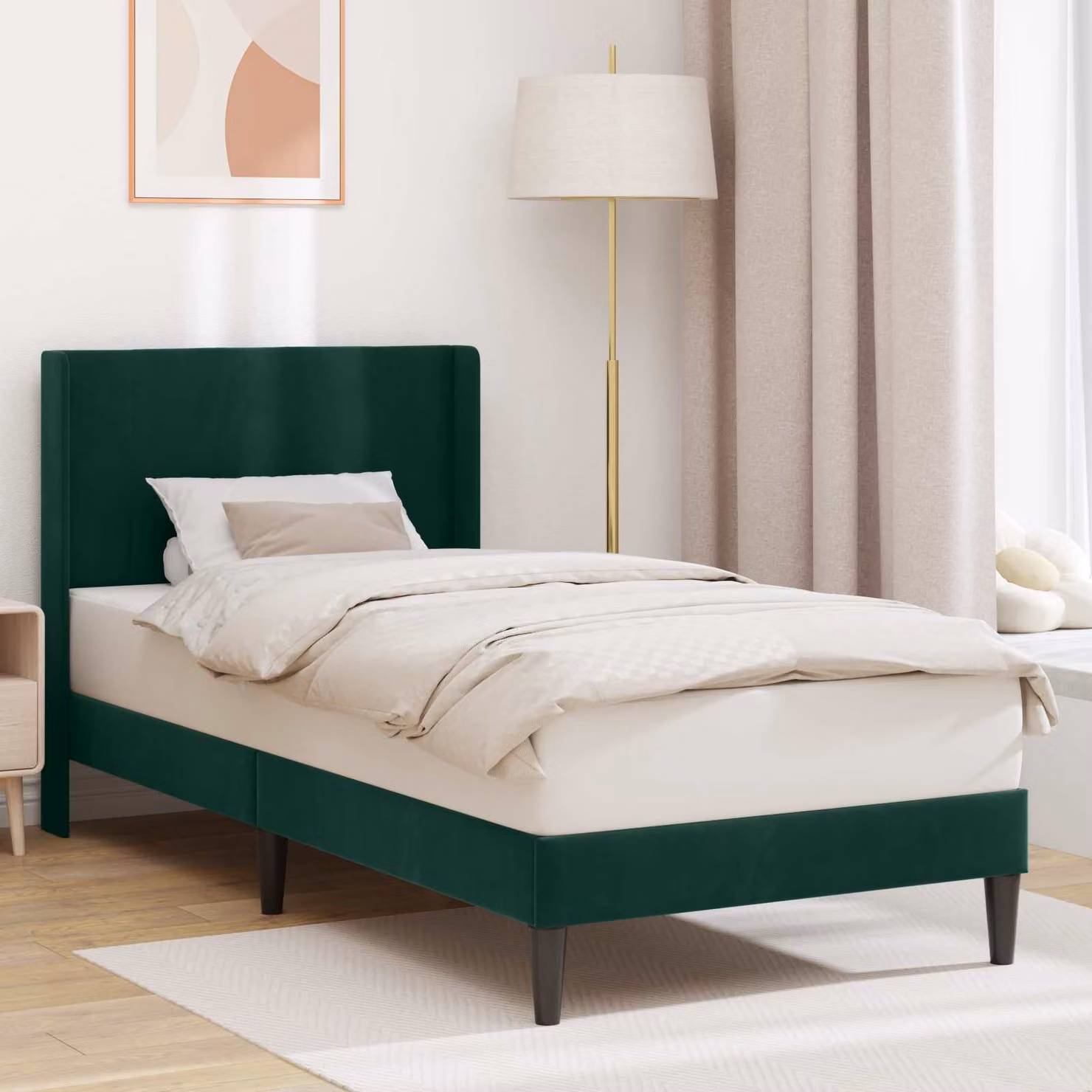 Struttura del letto moderna vidaXL in velluto verde scuro, L/P/H: 202 x 100 x 96 cm