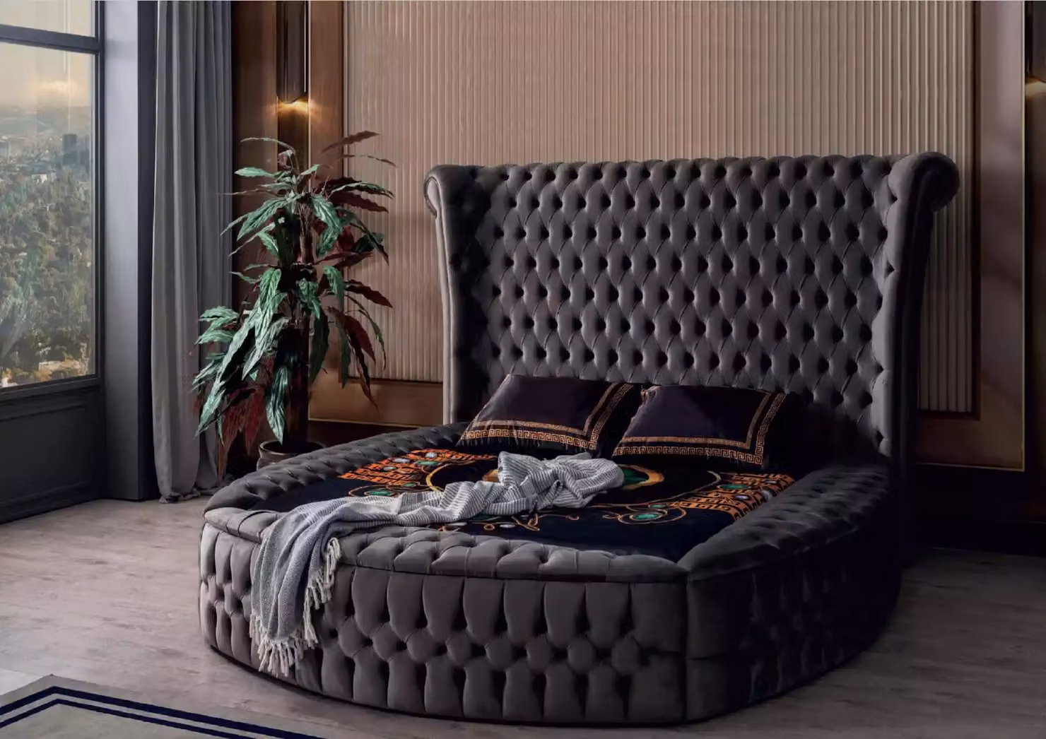 Bett Chesterfield Polsterbett Luxus Schlafzimmer Design Betten Textil Samt