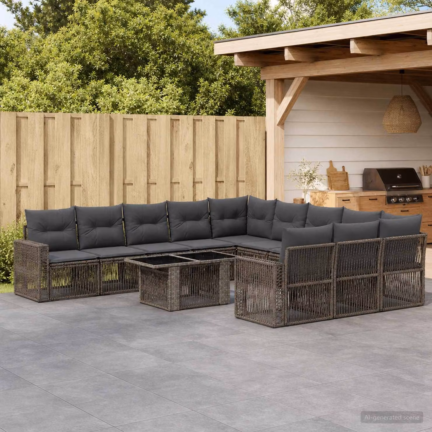 Set Divano da Giardino vidaXL 12 pz in Polyrattan Grigio e Antracite con Tavolino e Cuscini