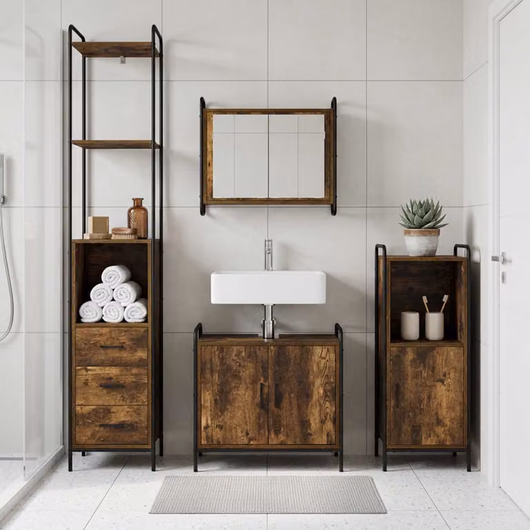 vidaXL Set di Armadi da Bagno 4 pz Rovere Fumo 40 x 36 x 200,5 cm