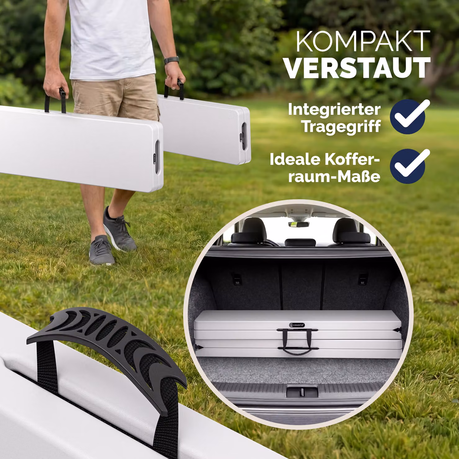 Set di 2 panchine da giardino Casaria bianche in plastica e acciaio verniciato a polvere pieghevoli – 4