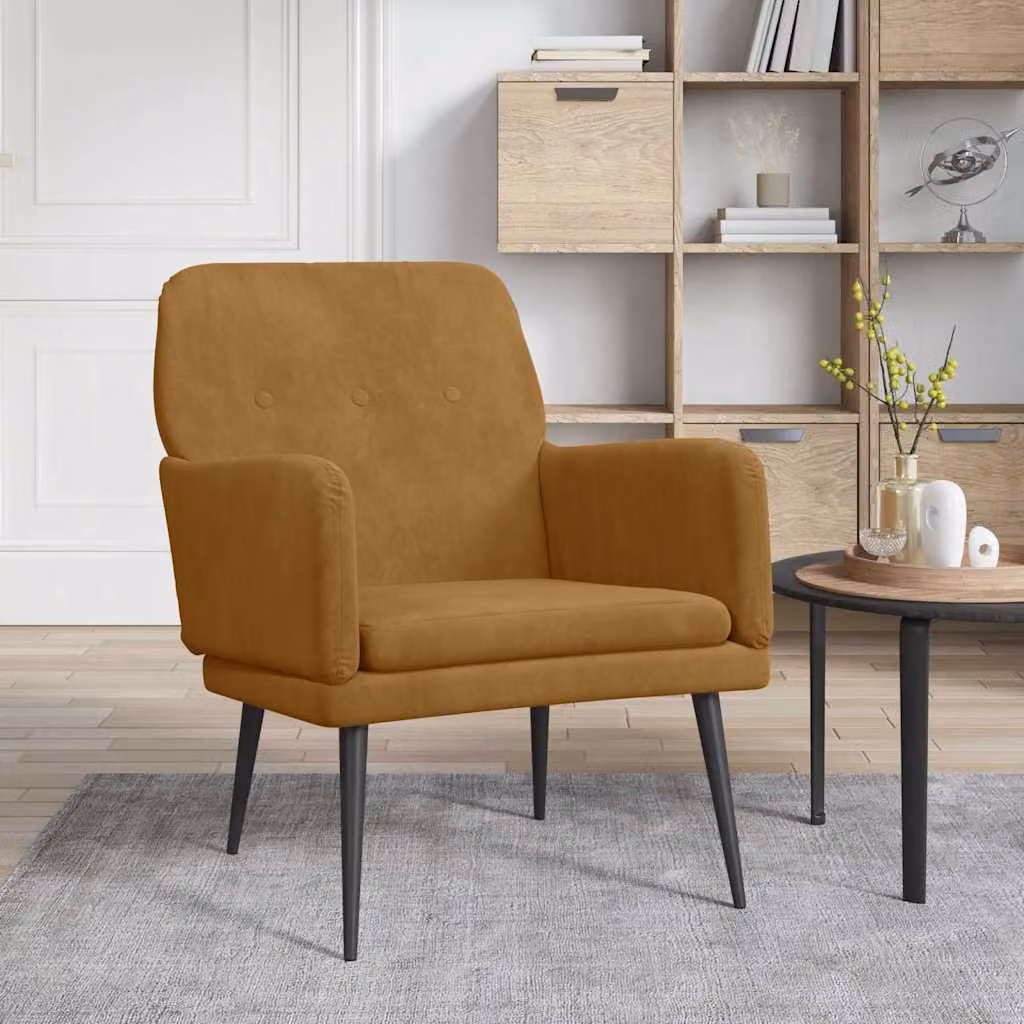 Poltrona relax moderna vidaXL in velluto marrone con braccioli e struttura in metallo L/P/H: 62 x 79 x 79 cm