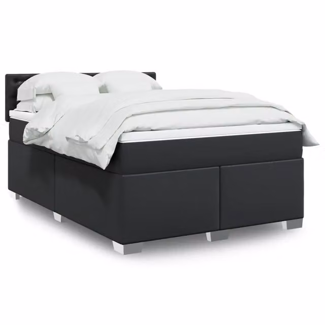 vidaXL Letto a Molle con Materasso Ibrido in Similpelle Nero L/P/H: 140 x 190 cm