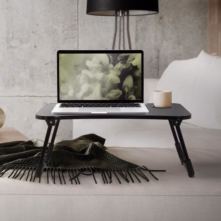 ML-Design tavolo per laptop per letto/divano, 60x40 cm, nero, in MDF, pieghevole, tavolo da letto con 4 porte di ricarica USB e lampada, cassetto, ventola, supporto per tablet, portabicchieri, supporto per laptop Lapdesks Notebook