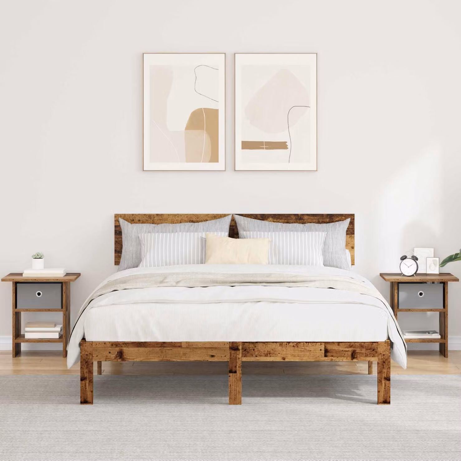 Set di 2 comodini vidaXL in legno effetto vecchio marrone L 41 cm, P 40 cm, H 45 cm