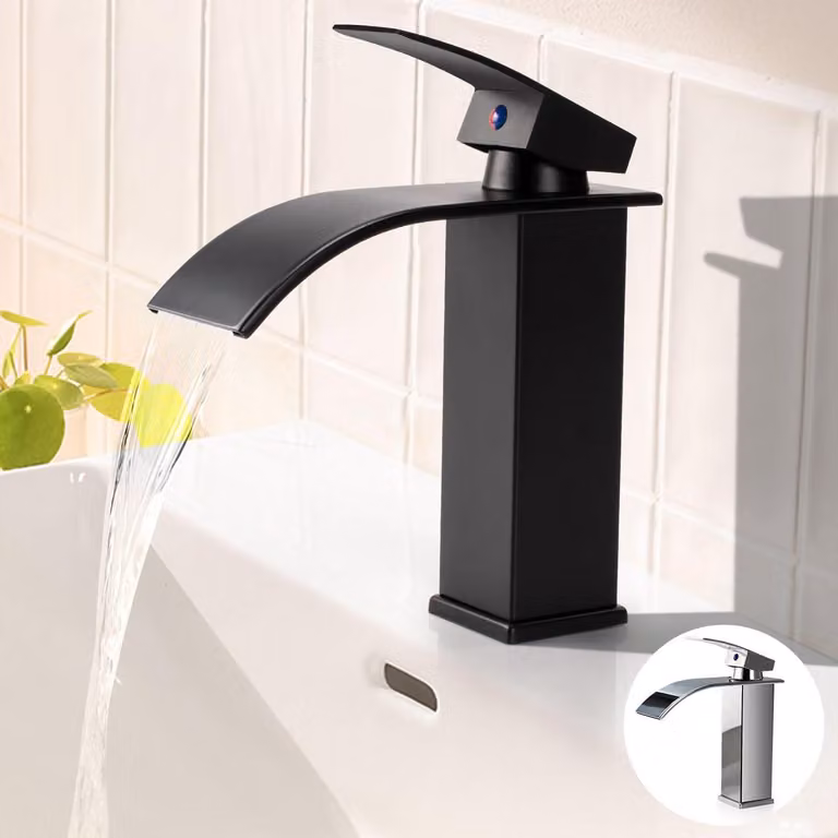 Miscelatore monocomando per lavabo a cascata, finitura nera opaca