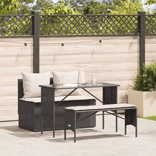 Set da pranzo da giardino moderno vidaXL in polyrattan con piano in vetro nero e bianco – 1