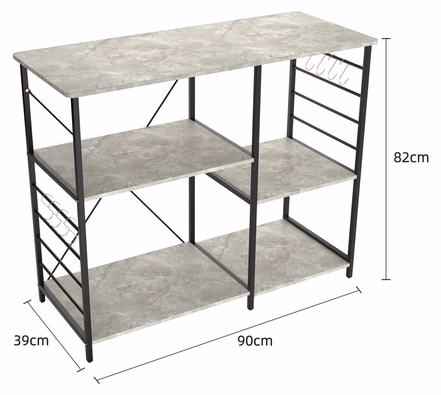 Ripiano per cucina - Ripiano per microonde a 4 livelli - Stazione caffè multifunzione - Scaffale salvaspazio - Scaffale in legno per cucina e soggiorno - Grigio