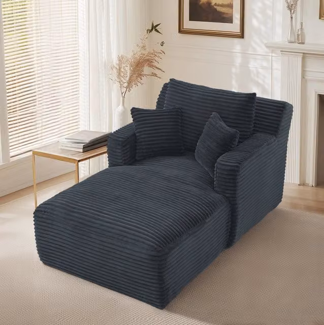 Chaise longue ULEVR in velluto a coste grigio scuro, divano letto e poltrona relax senza montaggio