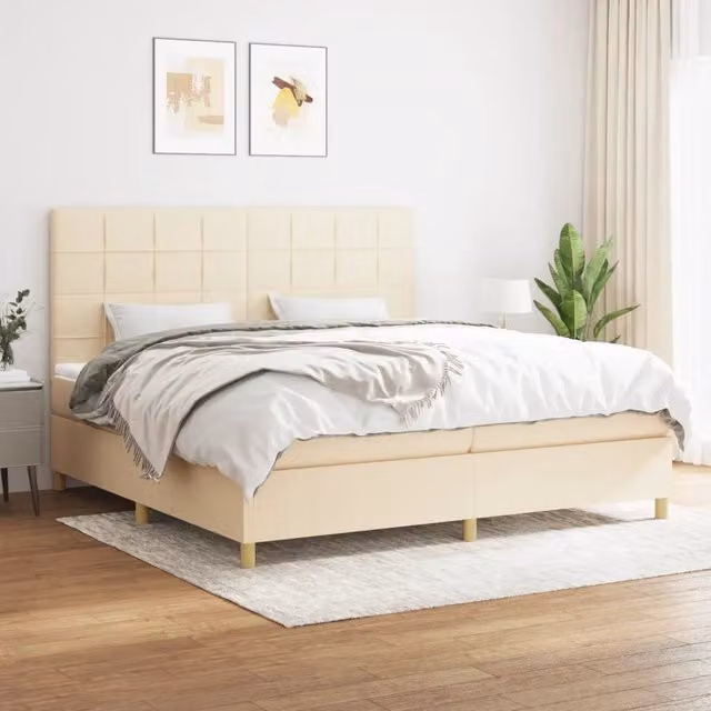 Letto Ibrido con Materasso a Molle vidaXL in Tessuto Beige e Bianco L: 200 cm, P: 200 cm, H: 28 cm