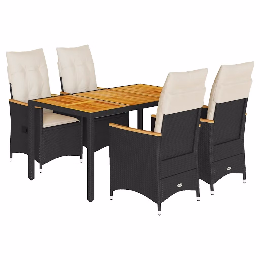 Set da pranzo da giardino moderno vidaXL in legno di acacia oliato e rattan con tavolo a ribalta nero e bianco – 2