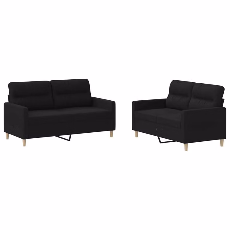 Set di Divani 2 pz con Cuscini Nero in Tessuto