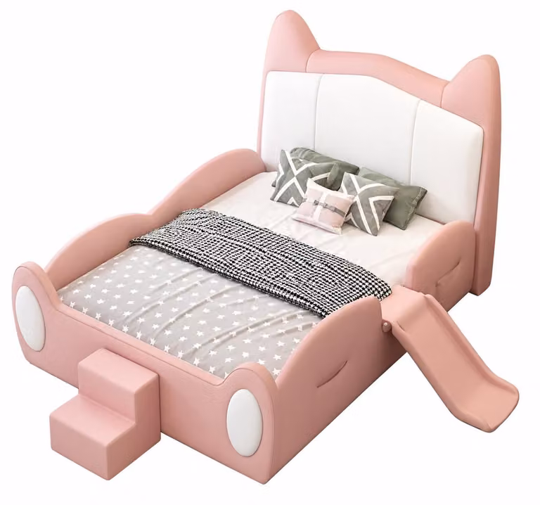 Letto a castello rosa con scivolo e scaletta, design moderno, ideale per bambine