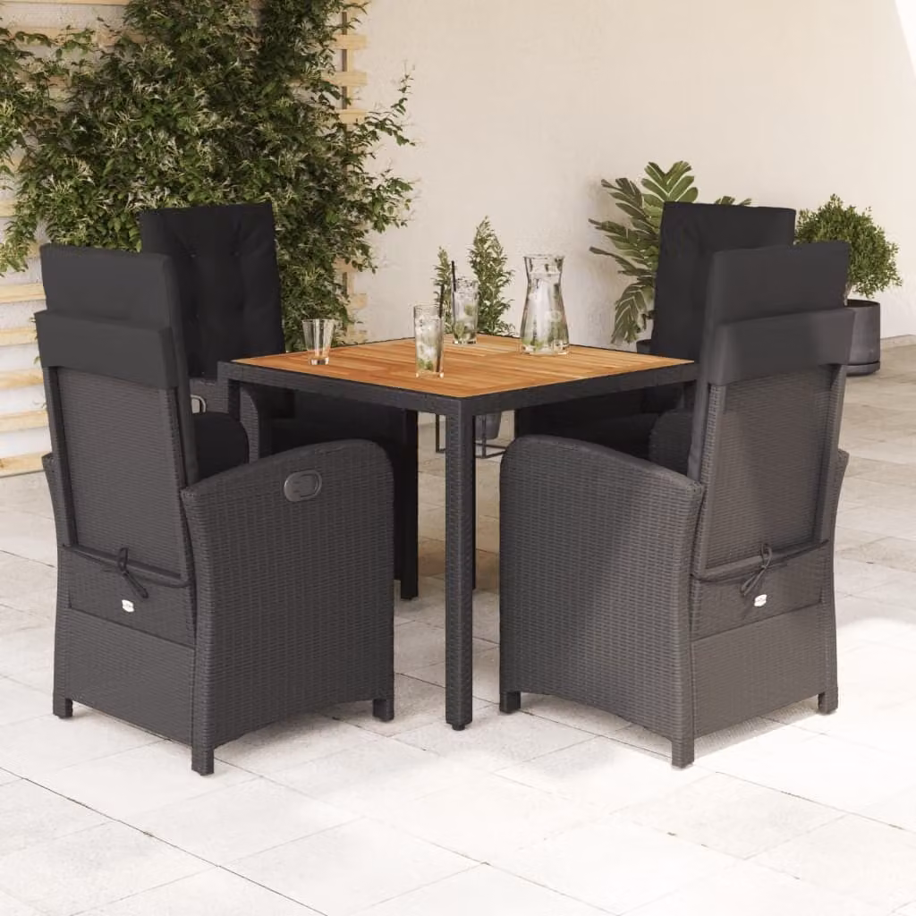 Maison Exclusive - Set da pranzo da giardino 5 pezzi con cuscini in polyrattan nero