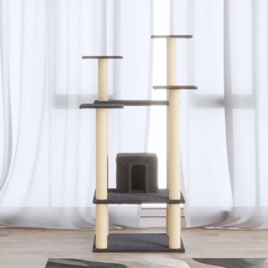 The Living Store Albero per gatti con tiragraffi in sisal Grigio scuro 110 cm