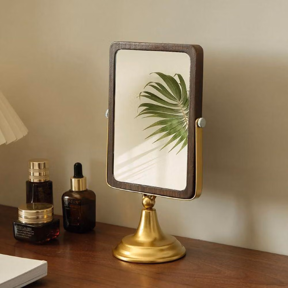 Specchio da tavolo dorato, specchio da trucco vintage con supporto, forma ovale, ideale per la camera da letto