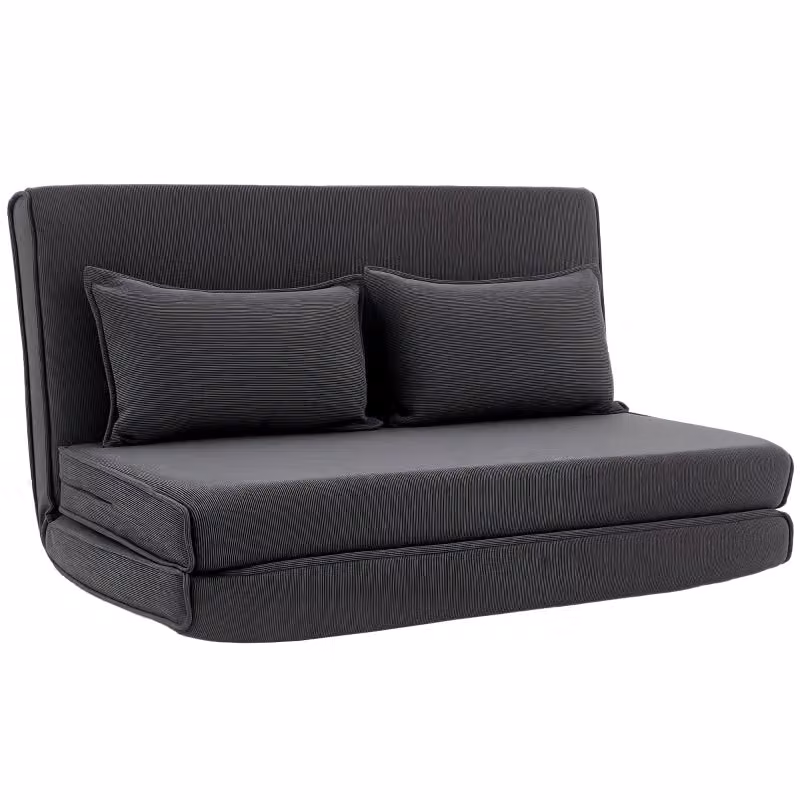Poltrona letto 3 in 1 Chicfurn convertibile con schienale reclinabile e cuscini in velluto a coste grigio scuro con struttura in metallo – 2