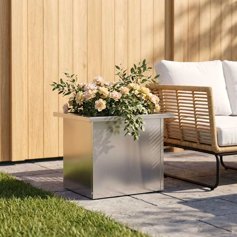Fioriera da giardino moderna vidaXL in acciaio zincato con LED argento L: 40 cm, P: 30 cm, H: 30 cm