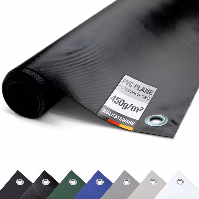 (450g/m²) Telone per camion/telo in PVC con occhielli, telone di copertura (nero RAL9005, 3m x 8m)