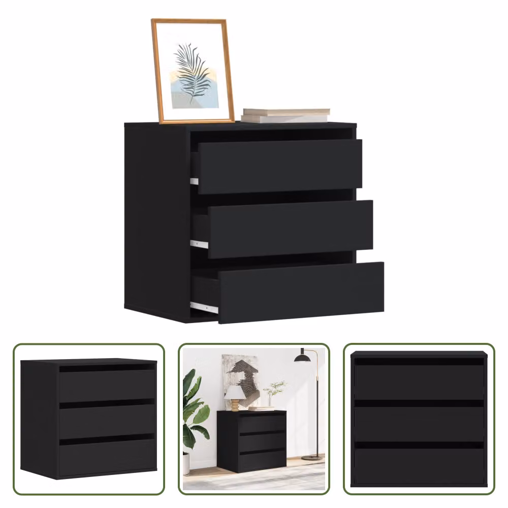 The Living Store Cassettiera nera 60x41x58 cm in materiale ligneo