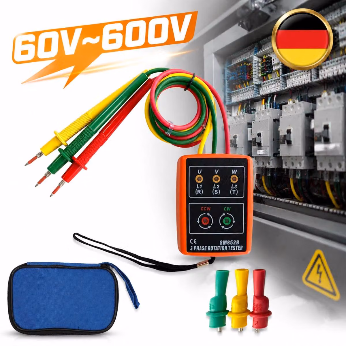 Verificatore di fasi e misuratore di campo rotante, AC60V~600V, SM852B, tester di rotazione per sistemi trifase