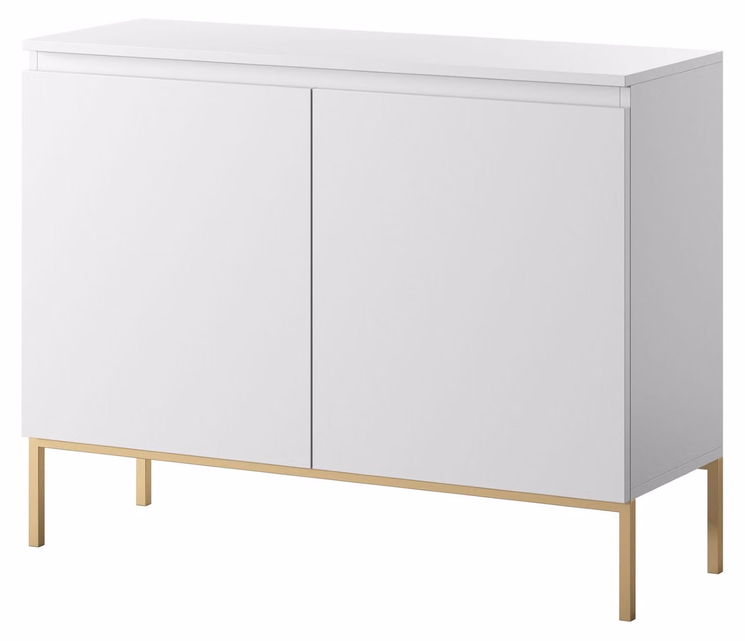 Comodino Selsey, mobiletto contenitore, 100 cm, 2 ante, 4 scomparti, bianco e oro