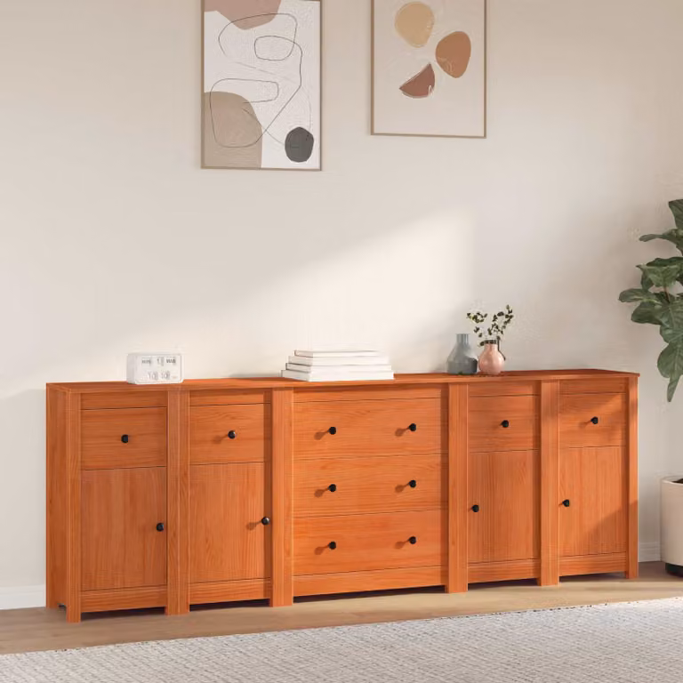 Credenza moderna vidaXL in legno di pino cerato marrone L: 226 cm, P: 35 cm, H: 80 cm
