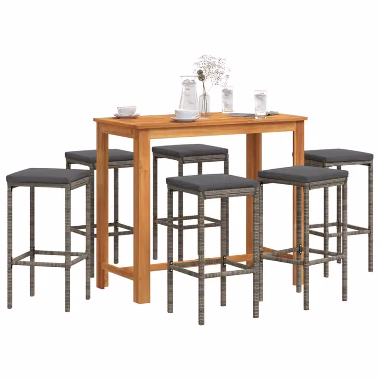 vidaXL Set Bar da Giardino 7 pz in Polyrattan e Legno di Acacia Grigio Antracite