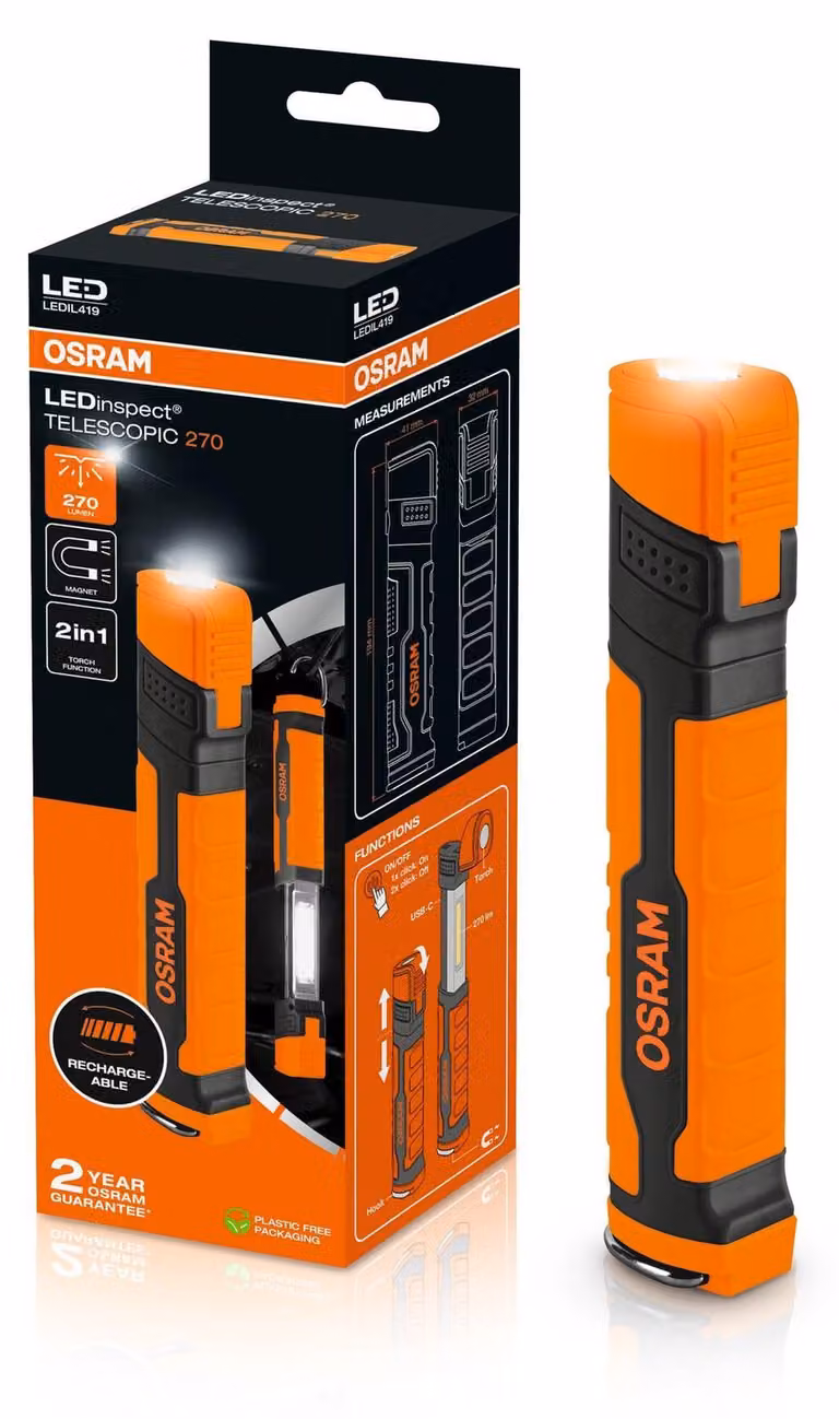 Lampada di ispezione LED ricaricabile 270 Lux OSRAM LEDinspect TELESCOPIC 270
