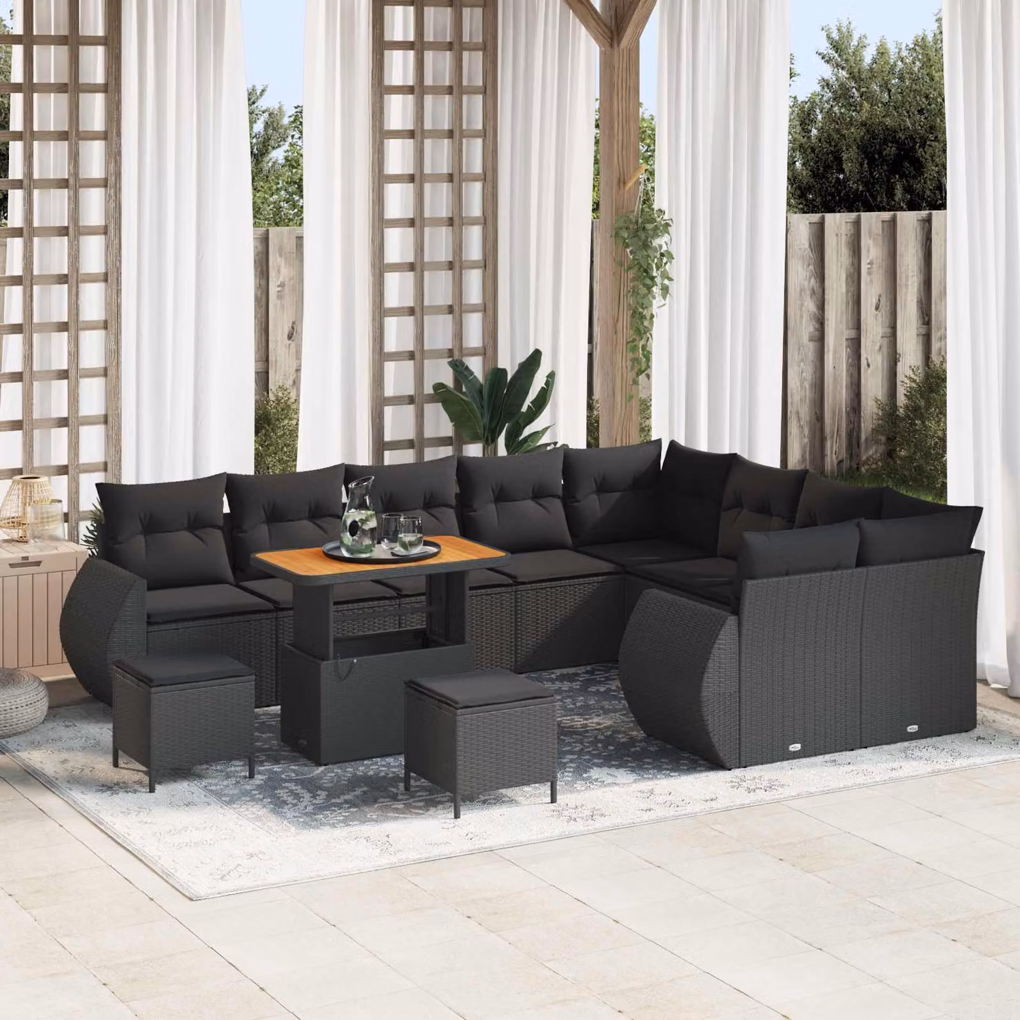 Set Divano da Giardino vidaXL 12 Pezzi Nero con Cuscini e Tavolino, Struttura in Acciaio e Polyrattan per Terrazza e Giardino – 1
