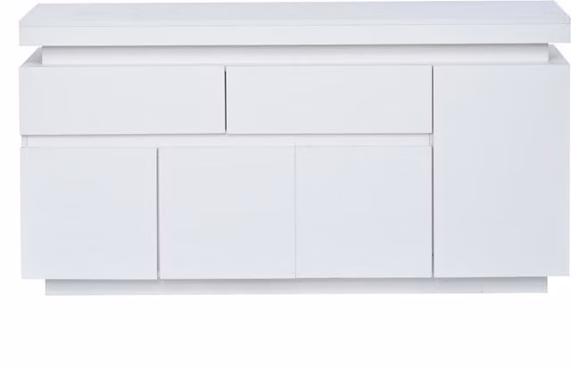 Madia moderna per soggiorno con illuminazione LED integrata, finitura bianca lucida, L 140 x P 35 x H 72,5 cm – 1
