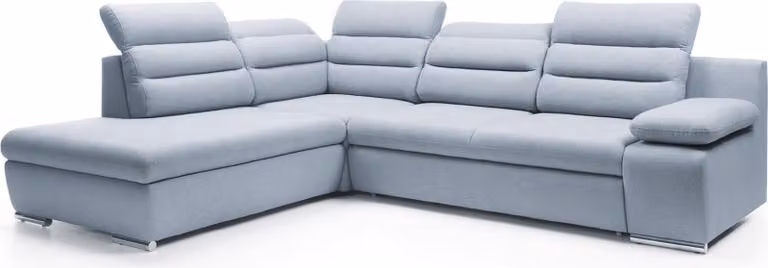 FURNLUX Divano angolare Greco azzurro e argento 280cm / Colore principale: Blu / Dimensioni: 280 x 100 x 230 cm