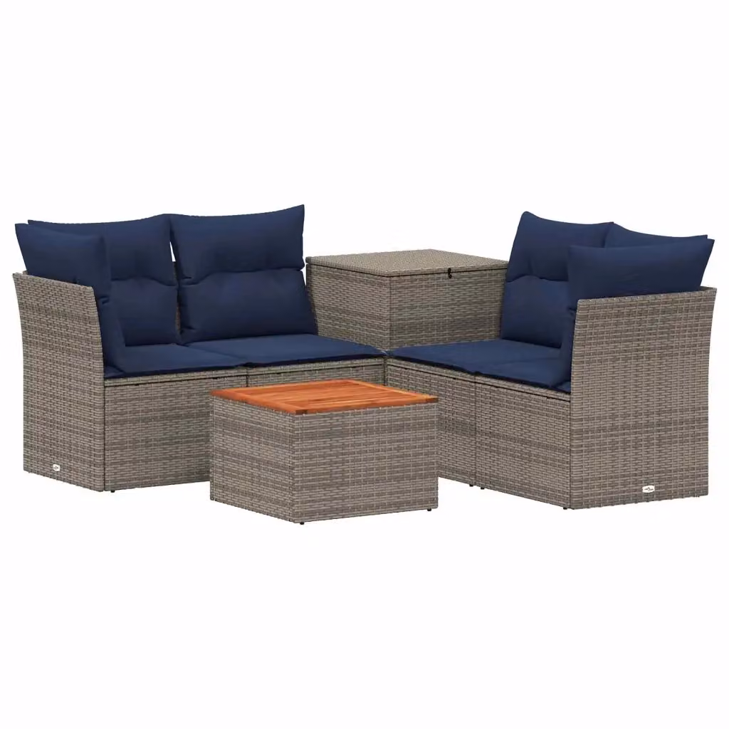 Set di divani da giardino vidaXL a forma di U in rattan sintetico e acciaio, colore grigio e blu navy, con cuscini inclusi e tavolino da esterno – 2