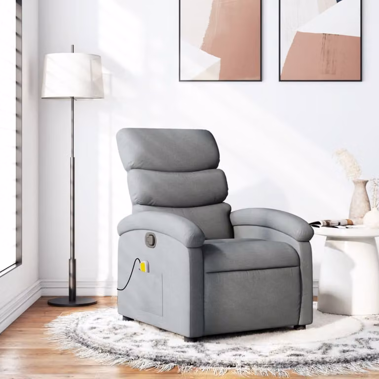 vidaXL Poltrona reclinabile relax in tessuto grigio con braccioli e leva manuale