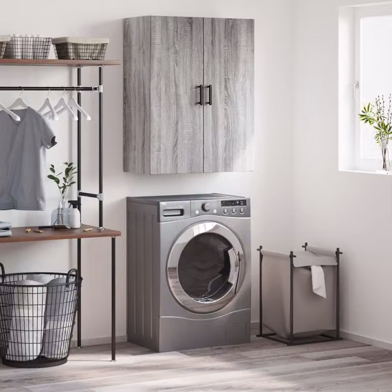 Mobile a parete vidaXL Grigio Sonoma con ante a battente L: 69,5 cm, P: 34 cm, H: 90 cm