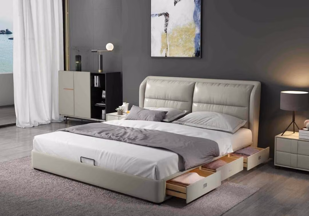 Designer Bett Schlafzimmer Betten Textil Leder Hotel Luxus Polster Samt Stoff