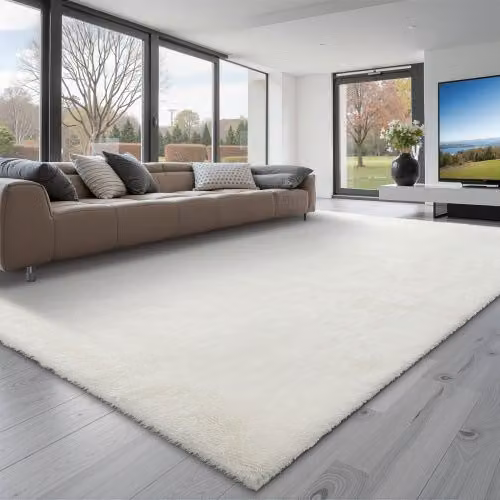 VEVOR Tappeto Morbido per Interni in Peluche, Tappeto Morbido 2,44 x 3,05 m Tappetino Peloso per Soggiorno, Camera da Letto, Salotto, Arredamento Moderno non Tessuti, Antiscivolo, Bianco Avorio