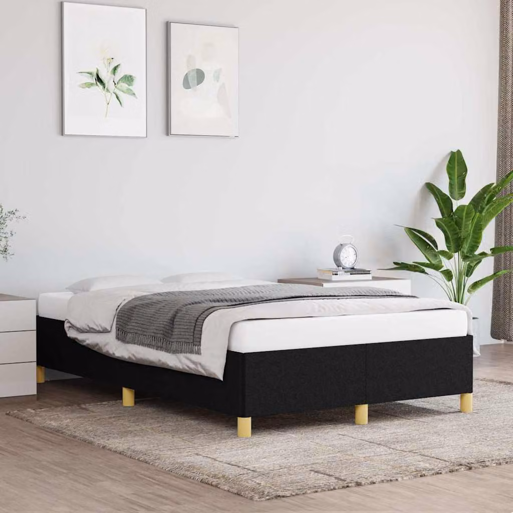 vidaXL Giroletto imbottito in tessuto nero con doghe in legno L/P: 120 x 200 cm