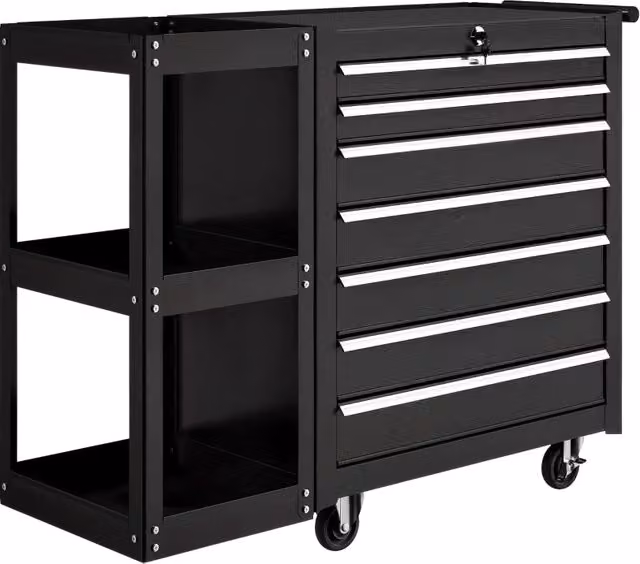 Carrello portautensili da officina Weimin con 7 cassetti e ripiano laterale removibile, nero, L: 96 cm, P: 33,5 cm, H: 75 cm – 1