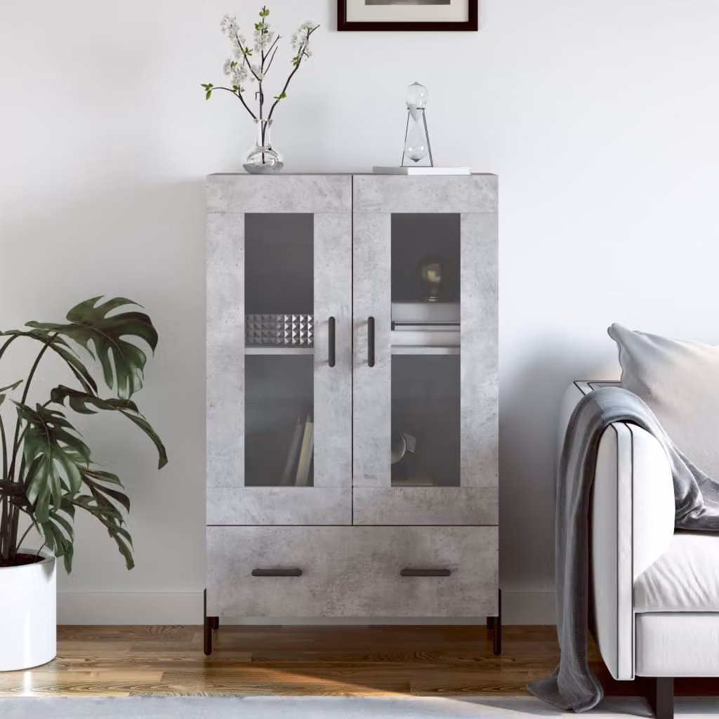 Credenza moderna vidaXL in legno multistrato e metallo, colore grigio, L: 69,5 cm, P: 31 cm, H: 115 cm