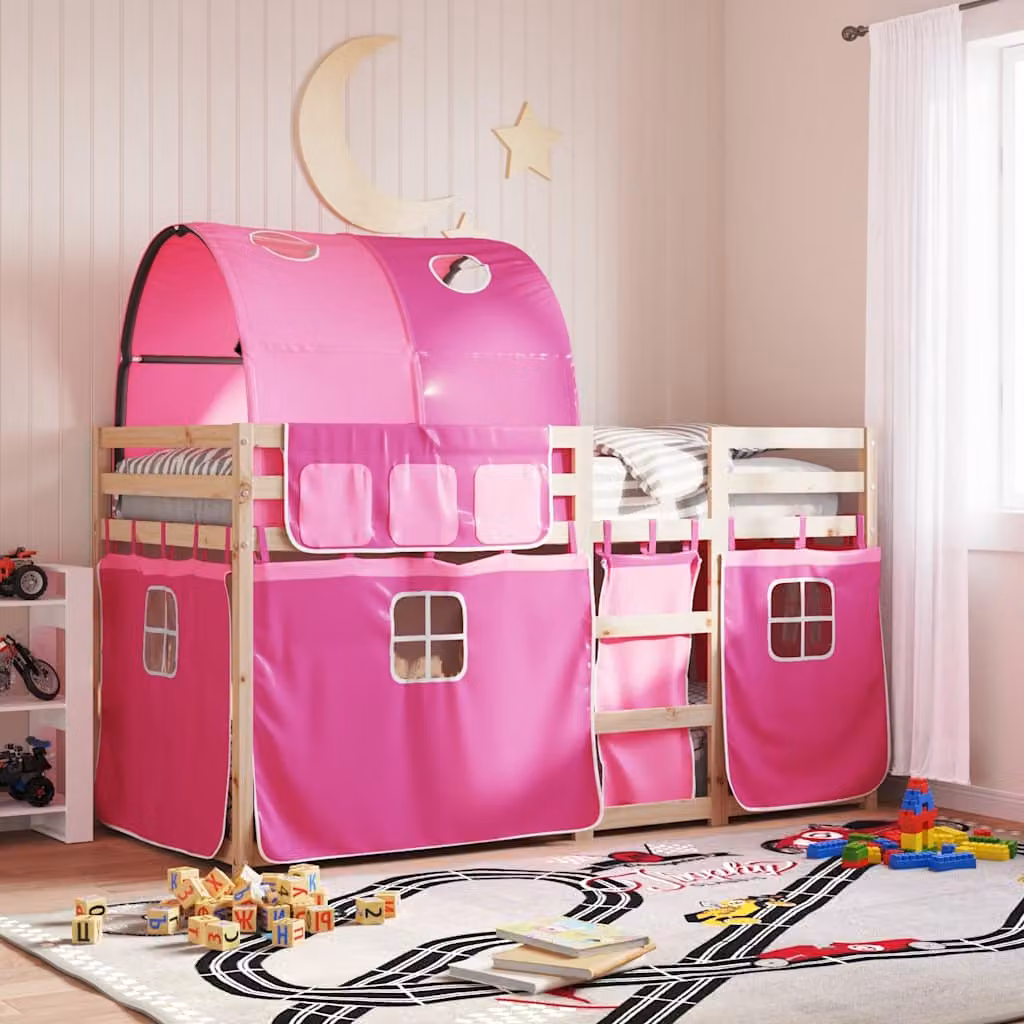 Letto a Castello per Bambini vidaXL in Legno di Pino Rosa L/P/H: 195.5 x 90 x 151 cm