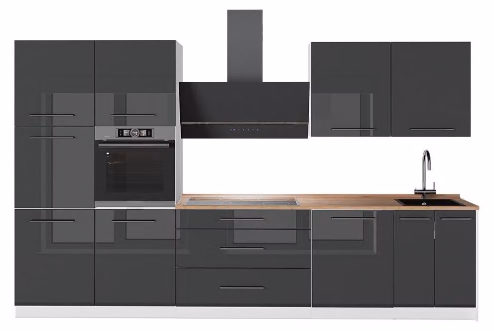 Cucina componibile Vicco Fame-Line Antracite lucido/Bianco 340 cm, PL Rovere, Model 64621