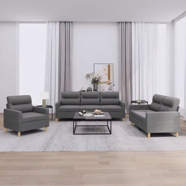Set di divani moderno vidaXL in tessuto grigio con cuscini per soggiorno – 1
