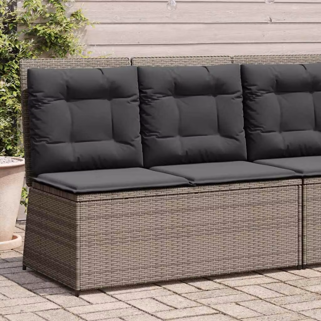 vidaXL Panca Reclinabile da Giardino in Polyrattan e Metallo con Cuscini in Tessuto Grigia