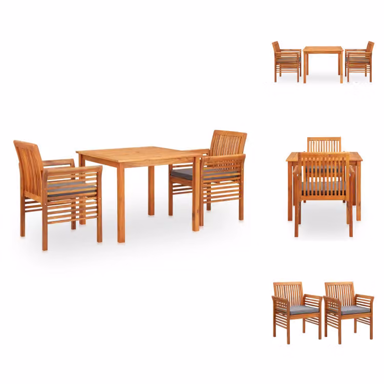 vidaXL Set da pranzo da giardino 3 pezzi con cuscini in legno massiccio di acacia - Set di mobili da giardino