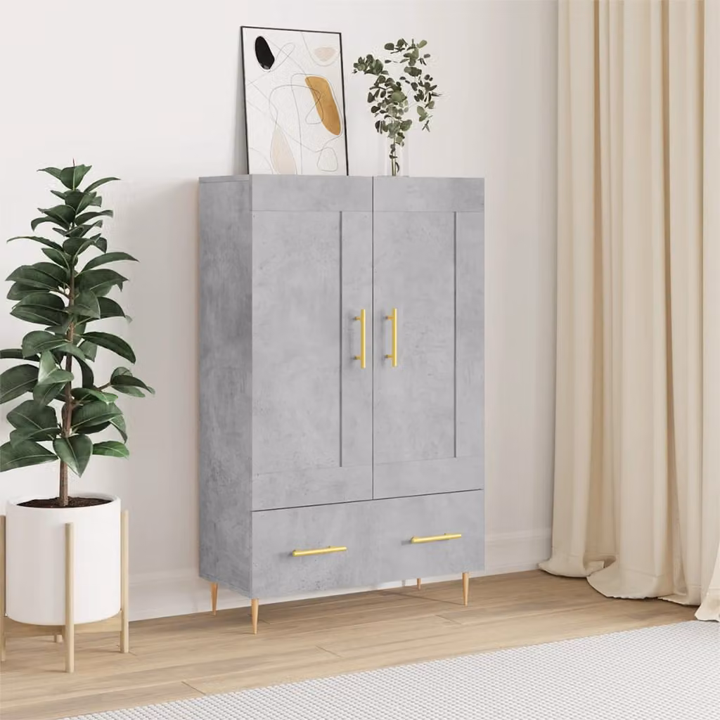 Credenza moderna vidaXL in legno multistrato e metallo, colore grigio cemento, L 69,5 cm x P 31 cm x H 115 cm