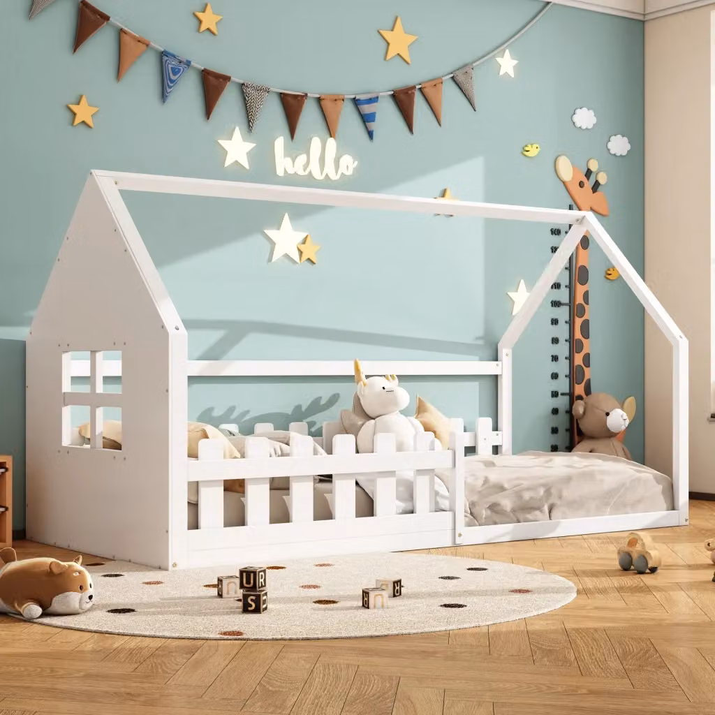 Letto a Casetta Singolo per Bambini Chicfurn in Legno di Pino e MDF Bianco L/P/H: 90 x 200 x 140 cm – 2