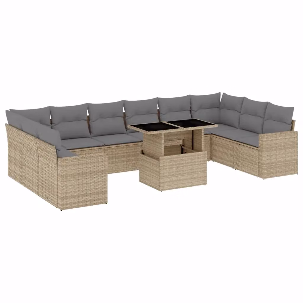 Set di divani da giardino vidaXL 11 pz in polyrattan beige con cuscini e tavolino da esterno – 2