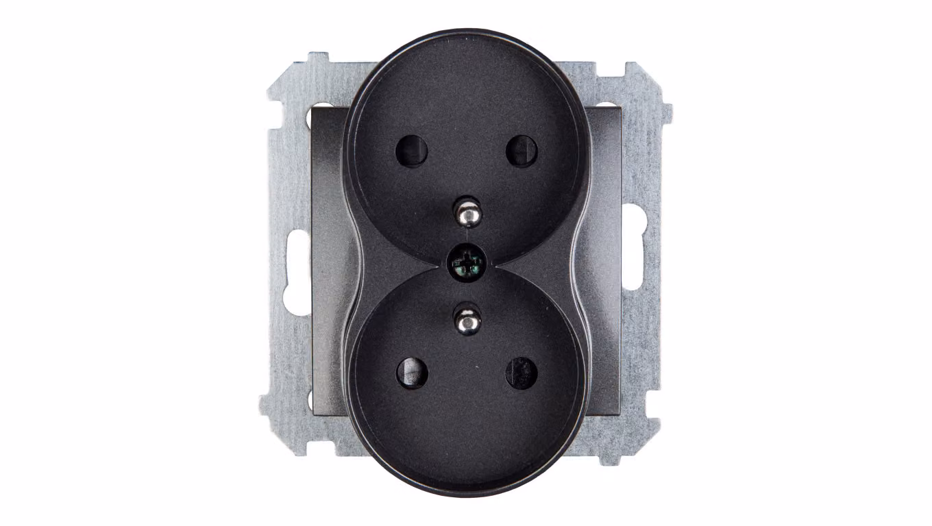 Simon 54 Presa doppia c/u 16A IP20 con copri guida antracite DGZ2MZ.01/48