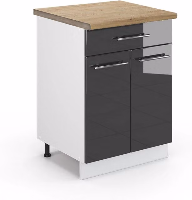 Mobiletto base per cucina Fame-Line Vicco Antracite lucido e Bianco con cassetto, L: 60 cm, P: 60 cm, H: 82 cm